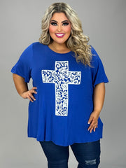 98 GT-C {In The Cross Is Life} Royal Blue Tunic w/Ivory Cross CURVY BRAND!!!  XL 2X 3X 4X 5X 6X (May Size Down 1 Size)