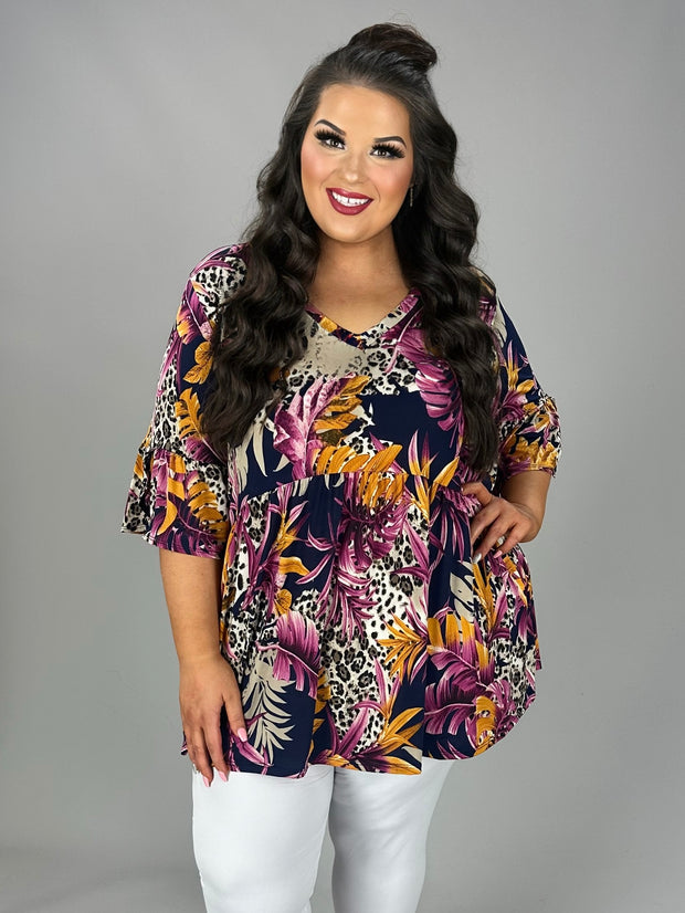 74 PSS {Gate To My Heart} Purple Leaf Animal Print Tunic EXTENDED PLUS SIZE 3X 4X 5X
