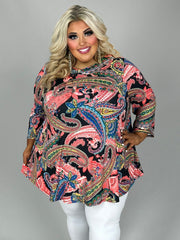18 PQ {Join The Movement} Coral/Blue Paisley Print Top EXTENDED PLUS SIZE 4X 5X 6X