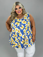 13 SV {Road To Confidence} Royal Blue Floral V-Neck Top EXTENDED PLUS SIZE 4X 5X 6X