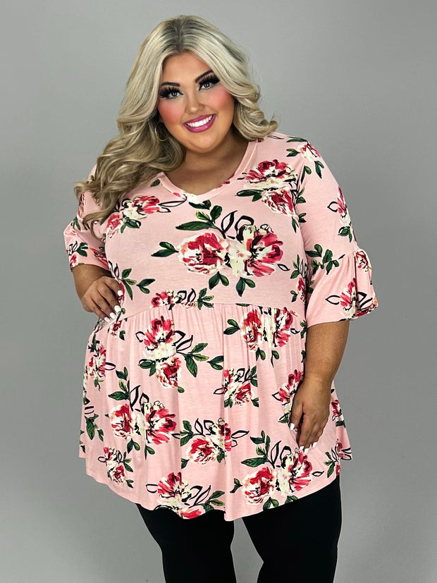 70 PSS {Always Charming} Pink Floral Babydoll Tunic EXTENDED PLUS SIZE 3X 4X 5X