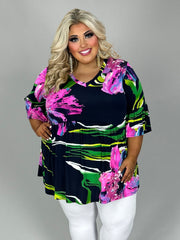 76 PSS {Love Grows Here} Navy Floral Babydoll Tunic EXTENDED PLUS SIZE 3X 4X 5X