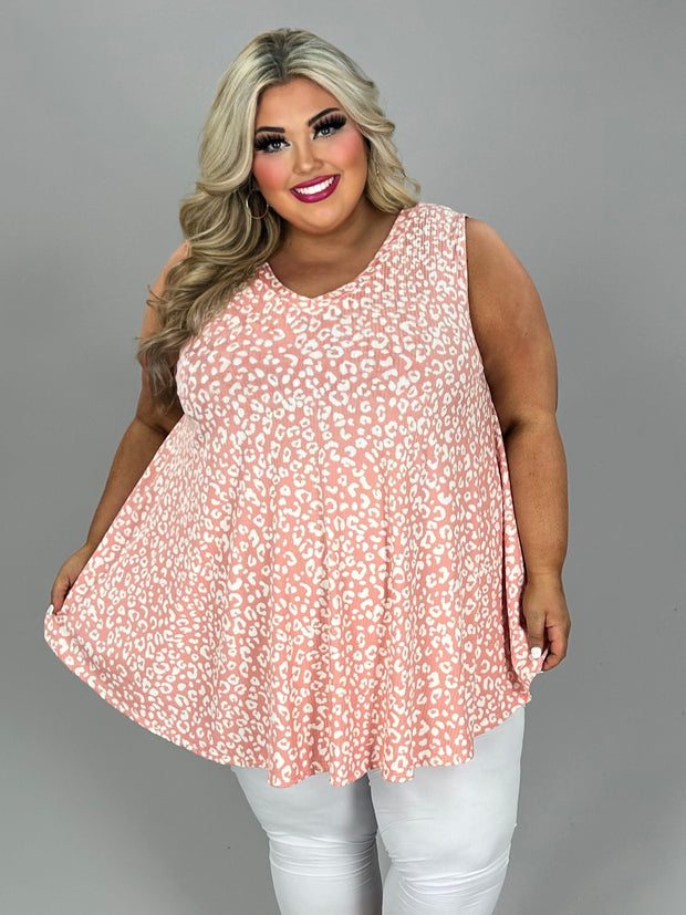 13 SV {Bestie For Life} Peach Leopard V-Neck Top EXTENDED PLUS SIZE 4X 5X 6X