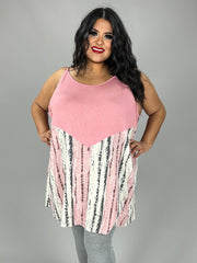 49 SV {Tinted View} Pink Tank Top w/Bamboo Print EXTENDED PLUS SIZE 4X 5X 6X