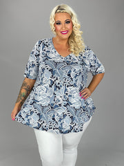 61 PSS {New Focus} Navy Embossed Floral Print Top EXTENDED PLUS SIZE 3X 4X 5X