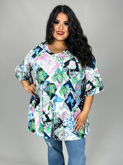 51 PSS {Butterfly Display} Blue Butterfly Print Babydoll Top EXTENDED PLUS SIZE 3X 4X 5X