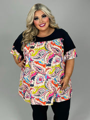 63 CP {Feeling Is Mutual} Ivory Print Tunic w/Black Contrast EXTENDED PLUS SIZE 3X 4X 5X