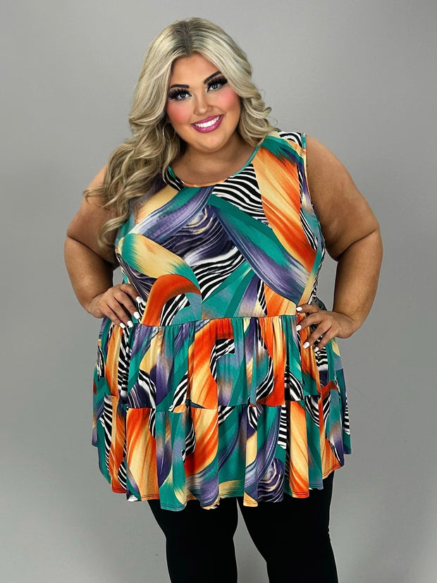 94 SV {Recognize My Value} Teal/Multi Mixed Print Tiered Top EXTENDED PLUS SIZE 3X 4X 5X