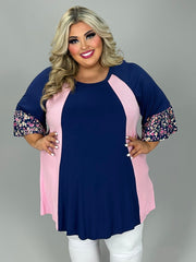 24 CP {A Little Touch of Floral} Navy/Pink Floral Sleeve Tunic EXTENDED PLUS SIZE 4X 5X 6X