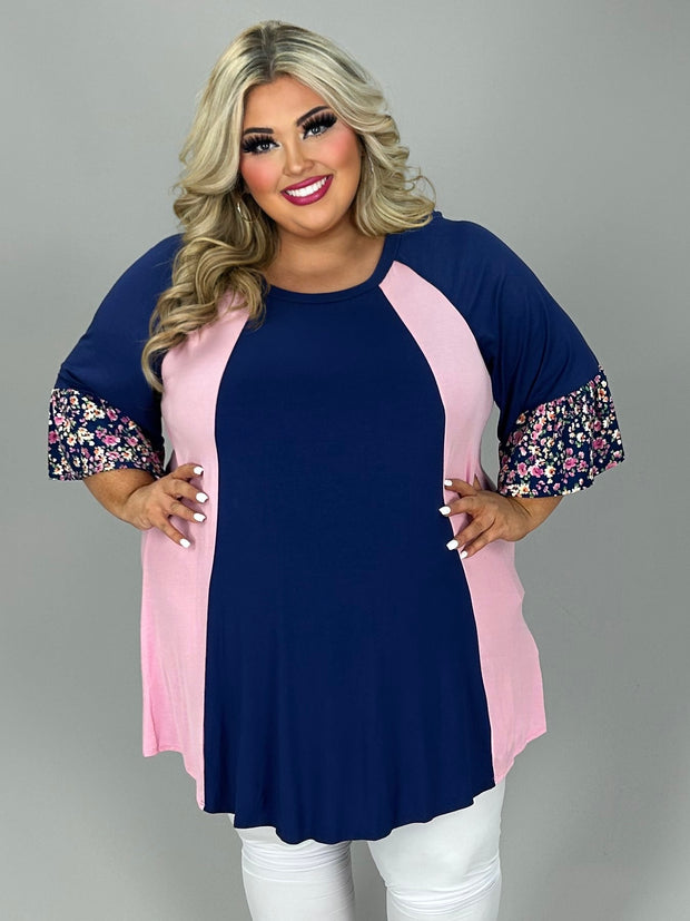 24 CP {A Little Touch of Floral} Navy/Pink Floral Sleeve Tunic EXTENDED PLUS SIZE 4X 5X 6X