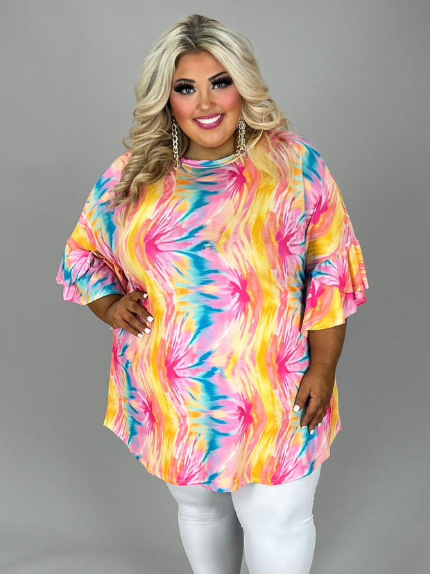 32 PQ {Fierce Competitor} Pink/Multi-Color Tie Dye Tunic EXTENDED PLUS SIZE 4X 5X 6X