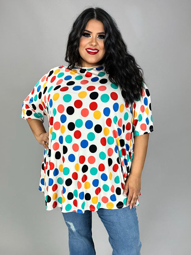 34 PSS-D {Snazzy Dots} Ivory/Multi-Color Polka Dot Top EXTENDED PLUS SIZE 4X 5X 6X