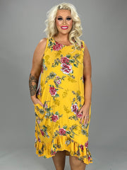 LD-N {Pretty Blooms} Mustard Floral Print Hi/Low Maxi Dress