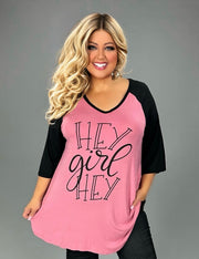 13 GT {Hey Girl Hey} Pink/Black Graphic Tee CURVY BRAND!!!! EXTENDED PLUS SIZE XL 2X 3X 4X 5X 6X (May Size Down 1 Size)