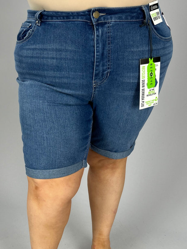 BT-I {d.jeans} Blue Recycled Bermuda Plus Shorts EXTENDED PLUS SIZE 16W 20W 22W