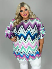 11 PQ {A Zig For Your Zag} Ivory/Multi-Color Zig Zag Print Tunic EXTENDED PLUS SIZE 4X 5X 6X