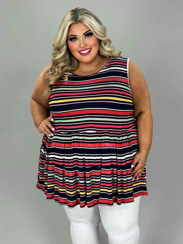 56 SV {Queen Of The South} Navy/Red Stripe Print Tiered Top EXTENDED PLUS SIZE 3X 4X 5X