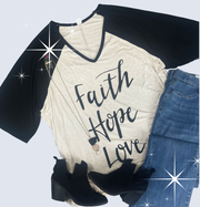 26 GT (Faith-Hope-Love) Oatmeal/Black  Graphic Tee Extended Plus CURVY BRAND (May Size Down 1 Size)