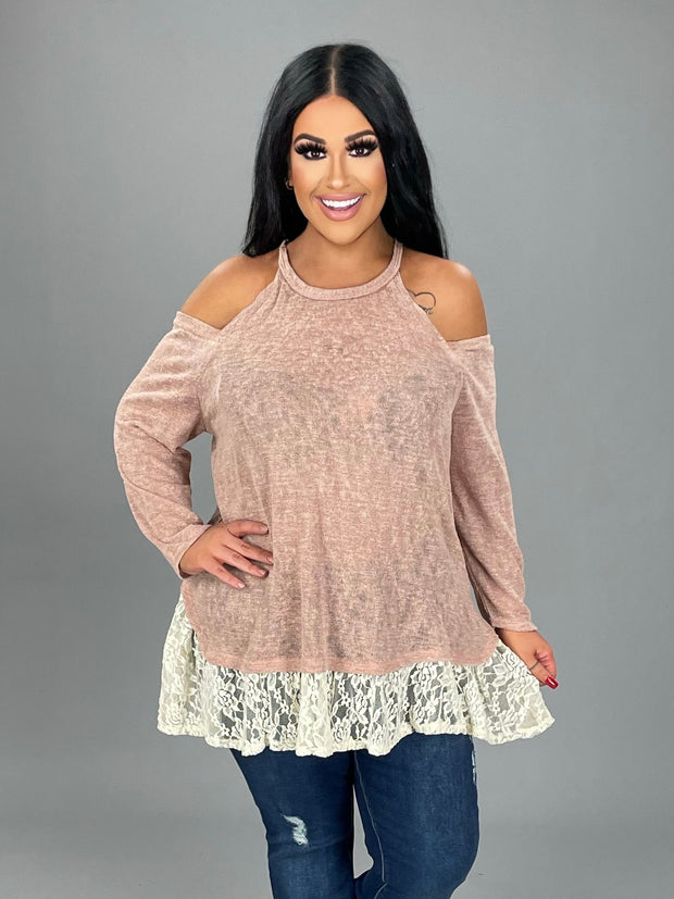 OS-T {Where Is The Love} Mauve Knit With Lace Tunic