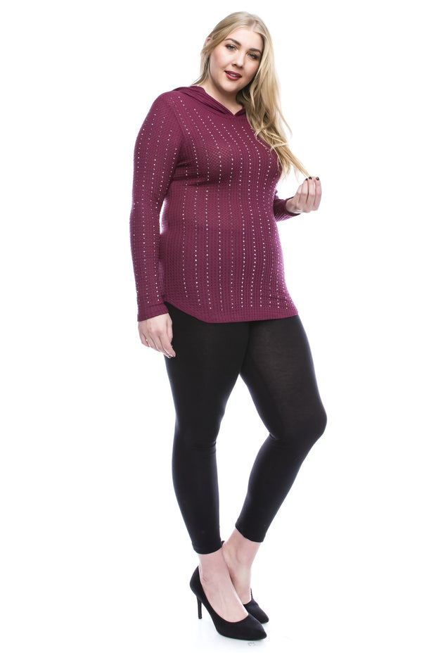 39 HD {The Lucky One} VOCAL Burgundy Waffle Knit Hoodie  PLUS SIZE XL 2X 3X