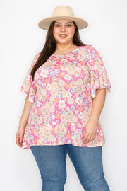 32 PSS {Good News} Pink Floral Ruffle Hem Tunic EXTENDED PLUS SIZE 4X 5X 6X