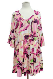 47 PSS {Polished Perfection} Magenta Print Babydoll Top EXTENDED PLUS SIZE 3X 4X 5X