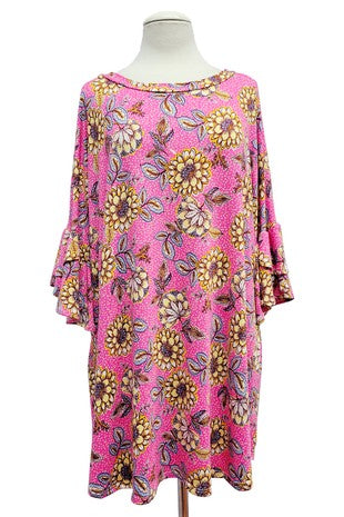 24 PSS {Making Life Great} Pink/Yellow Floral Top EXTENDED PLUS SIZE 4X 5X 6X (Size Up 1 Size)