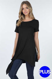50 SSS-D (Cute & Sassy) Black Tunic with Tie Knot Detail 1X 2X 3X Plus Size