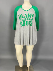 46 GT {Blame It All} Grey/Kelly Green Graphic Tee CURVY BRAND!!!  EXTENDED PLUS SIZE XL 2X 3X 4X 5X 6X (May Size Down 1 Size)