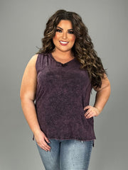 44 SV-I {Ease Along} Black Cherry Mineral Wash Sleeveless Top PLUS SIZE 1X 2X 3X