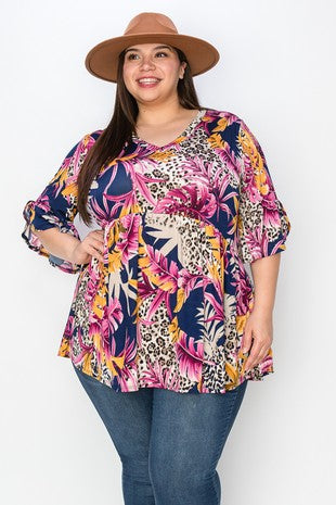 74 PSS {Gate To My Heart} Purple Leaf Animal Print Tunic EXTENDED PLUS SIZE 3X 4X 5X