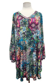 26 PQ {Adding Elegance} Teal Mixed Print Tunic EXTENDED PLUS SIZE 3X 4X 5X