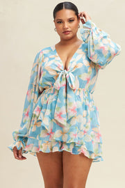 26 RP {Blooming Elegance} Blue Floral Romper PLUS SIZE XL 1X 2X (True To Size)