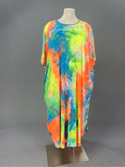 LD-U {My Only Vice} Blue/Orange Tie Dye Maxi Dress CURVY BRAND!!!  EXTENDED PLUS SIZE XL 2X 3X 4X 5X 6X
