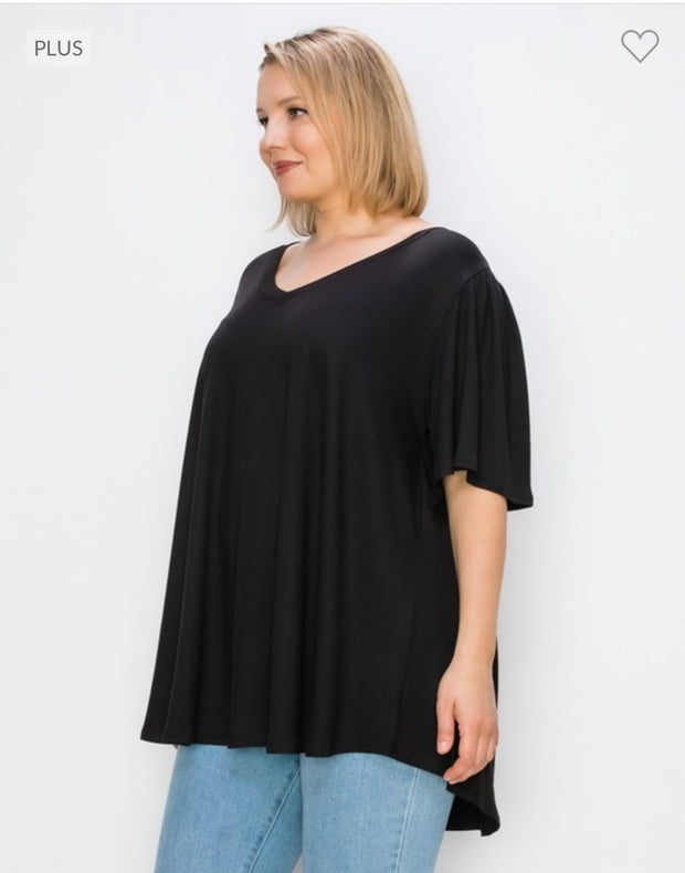 29 SSS-M {Best Attitude} Black V-Neck Wide Sleeve Tunic EXTENDED PLUS SIZE 3X 4X 5X