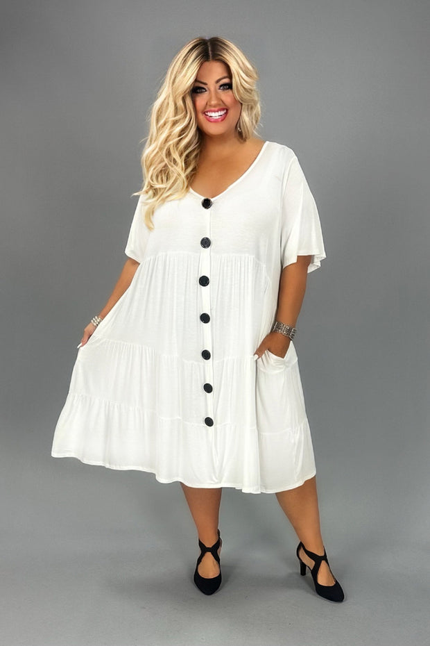 39 SD-D {For The Fashionistas} Ivory Tiered V-Neck Dress CURVY BRAND!!!  EXTENDED PLUS SIZE 1X 2X 3X 4X 5X 6X