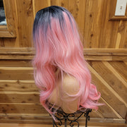 {Daphne} Bright Pink Purple Rooted Long Curl Wig