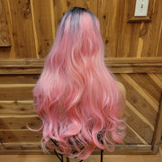 {Daphne} Bright Pink Purple Rooted Long Curl Wig