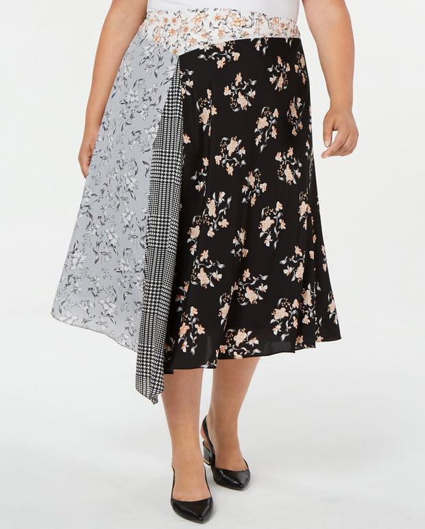 BT-Q  M-109 {Calvin Klein} Mixed Print Asymmetrical Skirt  RETAIL $99.50  PLUS SIZE 16W