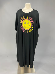 LD-U {Take It Easy Smiley} Black Graphic Print Dress CURVY BRAND!!!  EXTENDED PLUS SIZE XL 2X 3X 4X 5X 6X