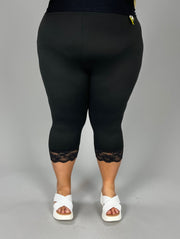 LEG-78 {Paris Mode} Black Lace Hem Capri Leggings CURVY BRAND!!! EXTENDED PLUS SIZE XL 2X 3X 4X 5X 6X