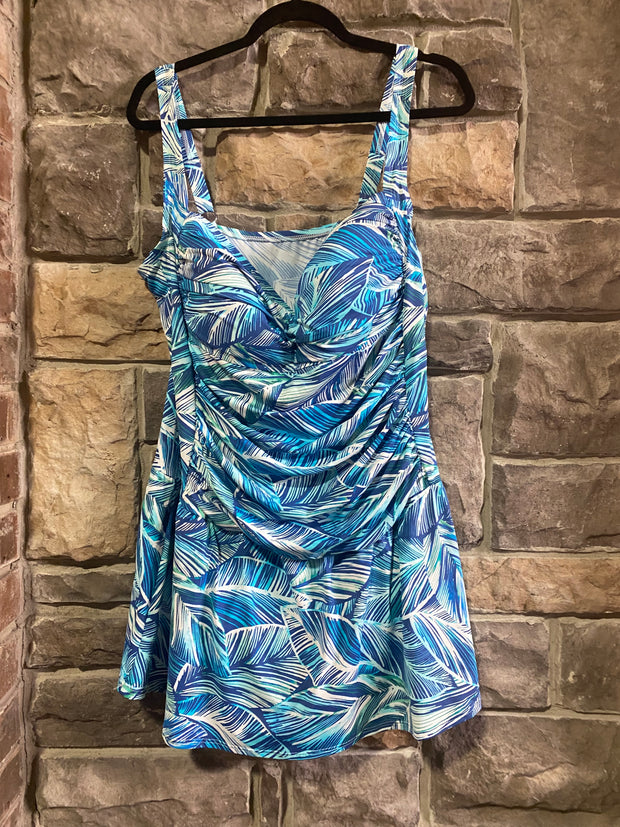 SWIM-N {Emerald Bay} Blue Leaf Print One Piece Swimsuit PLUS SIZE 18 20 22 24