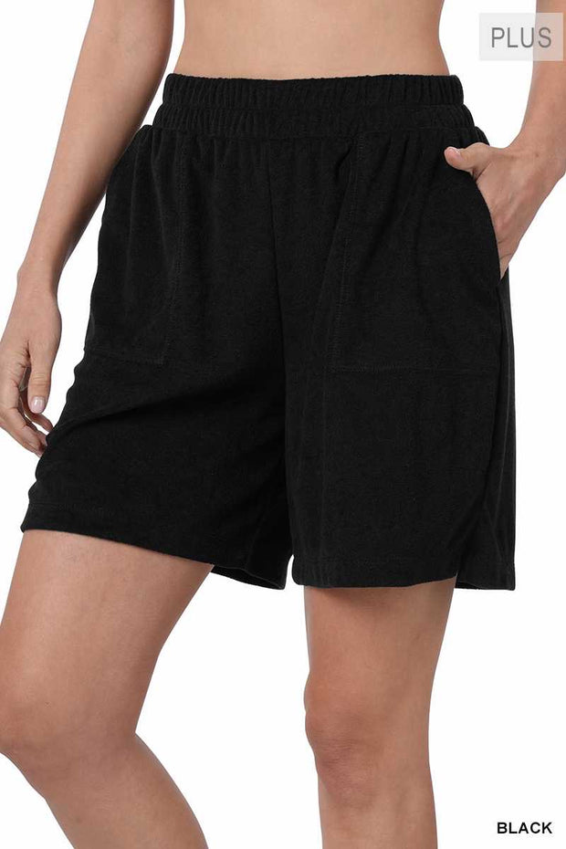 BT-G {Never Outdone}  Black French Terry Shorts PLUS SIZE 1X 2X 3X