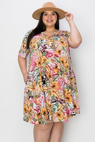 70 PSS-B {Final Thoughts} Multi-Color Print V-Neck Dress EXTENDED PLUS SIZE 3X 4X 5X