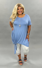 50 SSS-B (Cute & Sassy) Blue Tunic with Tie Knot Detail 1X 2X 3X Plus Size