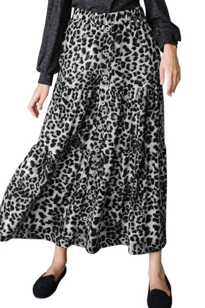 BT-Z {Bold Theme} Gray Leopard Tiered Skirt PLUS SIZE 1X 2X 3X