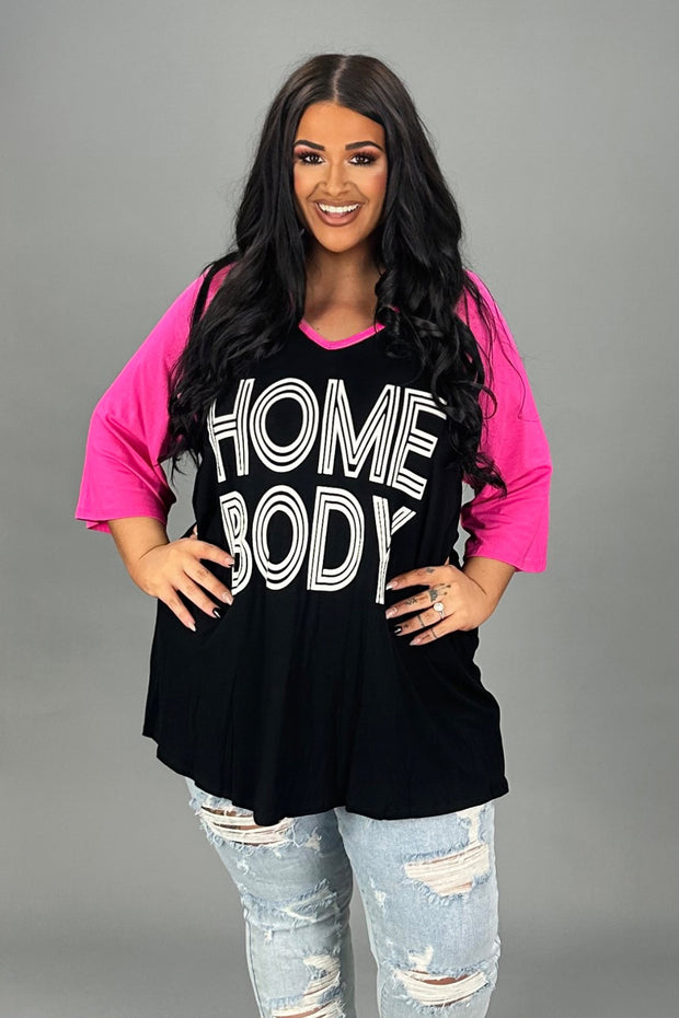 26 GT {Home Body 2} Black/Fuchsia Graphic Tee CURVY BRAND!!!  EXTENDED PLUS SIZE XL 2X 3X 4X 5X 6X {May Size Down 1 Size}
