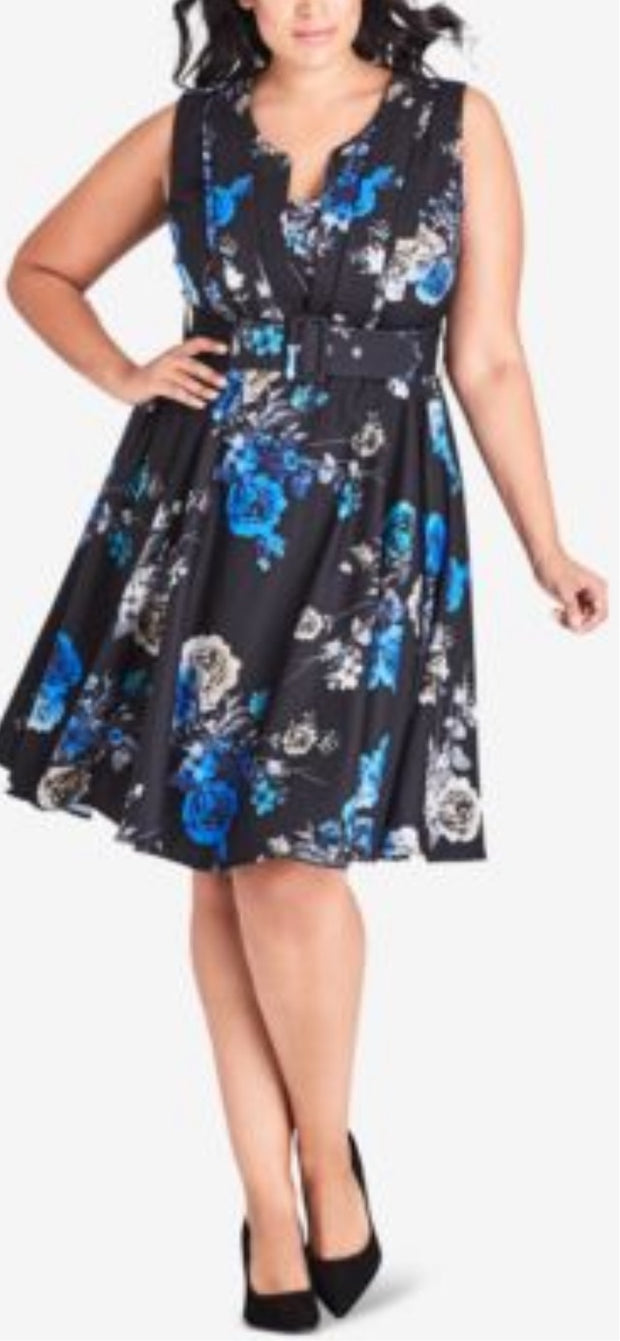SV-Z  M-109 {City Chic} Black/Blue Floral Dress Retail $99.00 PLUS SIZE 20W