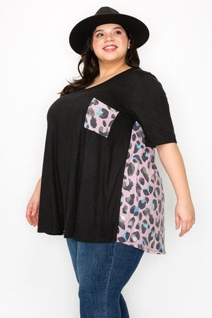 43 CP-A {Rock What You Got} Black/Pink Leopard Print Top EXTENDED PLUS SIZE 3X 4X 5X
