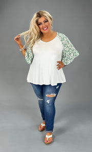 11 CP-A {Besties} Ivory/Sage Floral Print V-Neck Top PLUS SIZE 1X 2X 3X